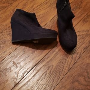 Black faux suede wedge heel funky bootie
